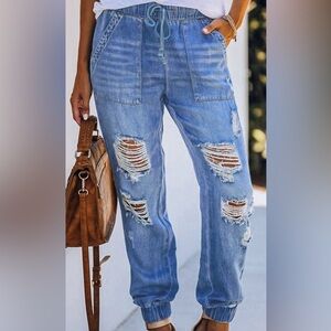 Distressed Denim Joggers